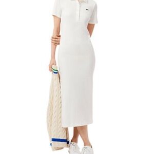 LACOSTE Long Ribbed White Cotton Polo Dress